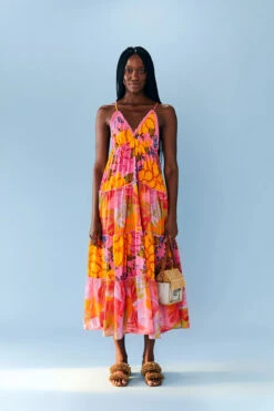 Farm Rio Flowers Garden Maxi Dress -Cheap New Bikini World Store 303980 Apparel Dress Flowers Garden Pink Colorful Lifestyle