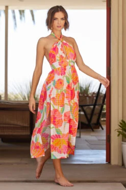 Poppy High Neck Midi Dress -Cheap New Bikini World Store 3736135 Apparel Dress White Multi Lifestyle