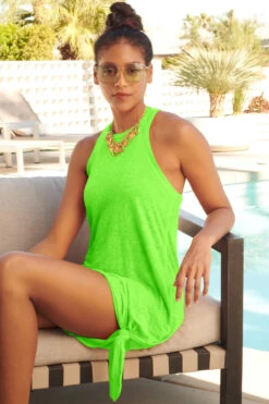 Tie Side High Neck Mini Dress -Cheap New Bikini World Store 4661371 Apparel Dress Lime Juice Lifestyle