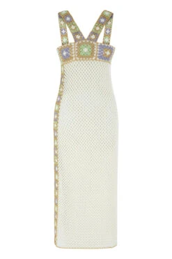 Crochet Patchwork Midi Dress -Cheap New Bikini World Store SS23CD07 Apparel Dress Snow White Laydown