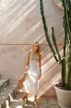 Crochet Patchwork Midi Dress -Cheap New Bikini World Store SS23CD07 Apparel Dress Snow White Lifestyle