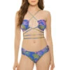 Ocean Leaf Wrap Bikini Top -Cheap New Bikini World Store TOB24913US Bikini Top Blue Multi Front